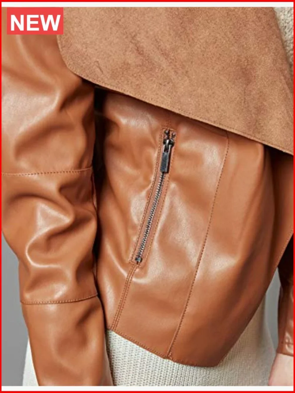Faux Leather Jacket Slim Open Front Lapel Blazer - Picture 5 of 7